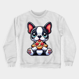 Boston Terrier Eating Pizza Crewneck Sweatshirt